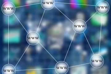 Abstract representation of a web network, with interconnected nodes labeled 'WWW' on a blurred blue background.